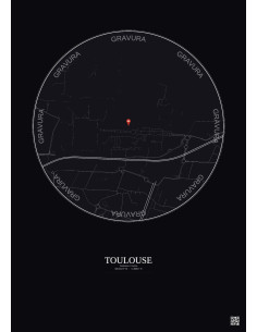 Toulouse, France - Custom City Map 1 km · Dark background