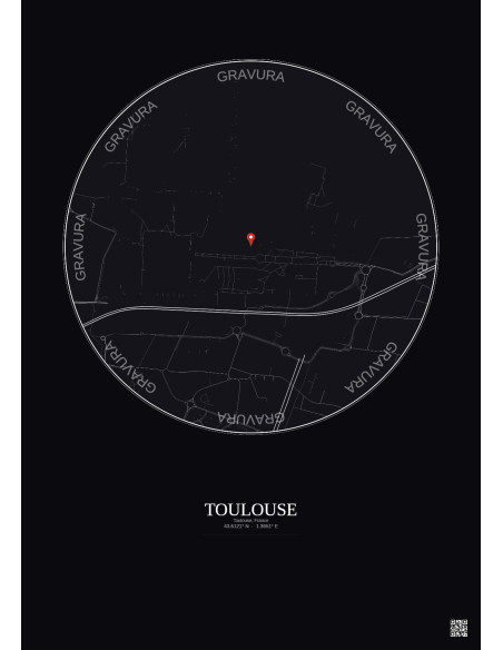 Toulouse, France - Custom City Map 1 km · Dark background
