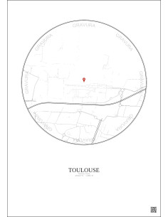Toulouse, France - Custom City Map 1 km · Light background