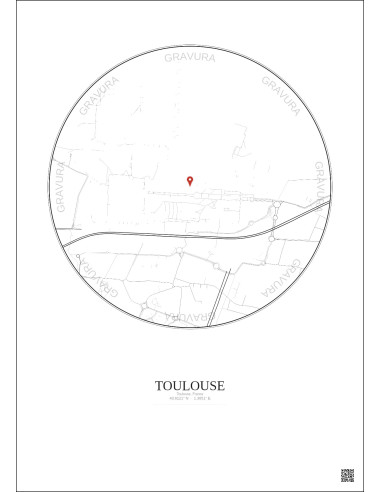 Toulouse, France - Custom City Map 1 km · Light background