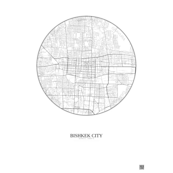 Affiche Bishkek City – Poster carte de ville 6km | Gravura – Fon