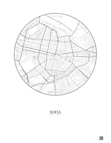 Affiche Sofia – Poster carte de ville 2.5km | Gravura – Fond clair