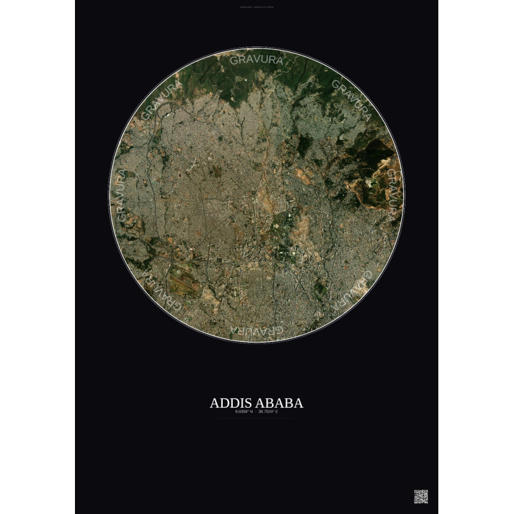 Affiche Addis Ababa – Poster vue satellite 6km Couleur | Gravura – Fond foncé