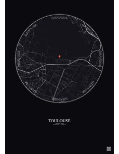 Toulouse, France - Custom City Map 2.5 km · Dark background