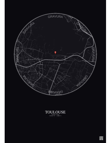 Toulouse, France - Custom City Map 2.5 km · Dark background