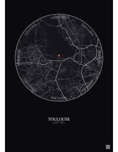 Toulouse, France - Custom City Map 5 km · Dark background
