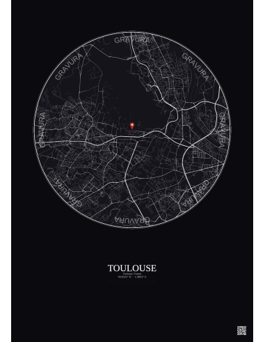 Toulouse, France - Custom City Map 5 km · Dark background