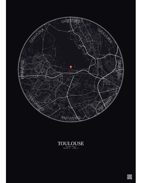 Toulouse, France - Custom City Map 5 km · Dark background