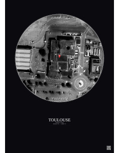 Toulouse, France - Custom Satellite View 0.1 km · B&W · Dark background