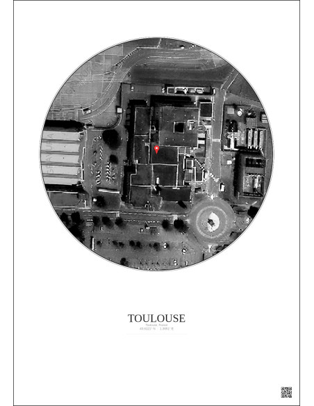 Toulouse, France - Vue satellite personnalisée 0.1 km · N&B · Fond clair