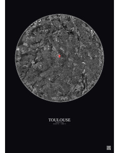 Toulouse, France - Vue satellite personnalisée 10 km · N&B · Fond foncé