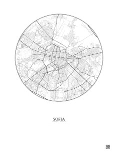 Affiche Sofia – Poster carte de ville 6km | Gravura – Fond clair