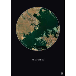 Affiche Abu Simbel – Poster vue satellite 10km Couleur | Gravura – Fond foncé