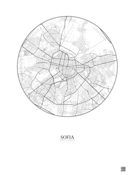 Affiche Sofia – Poster carte de ville 6km | Gravura – Fond clair