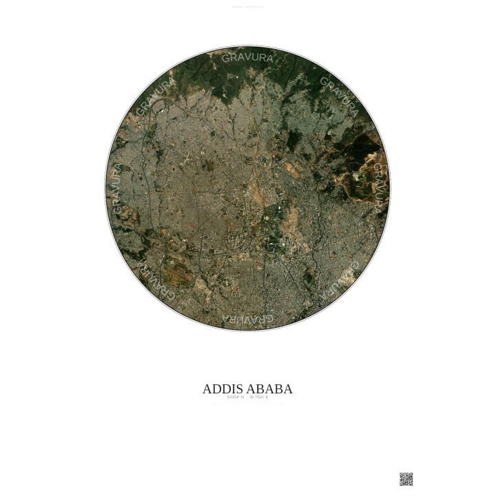 Affiche Addis Ababa – Poster vue satellite 6km Couleur | Gravura – Fond clair