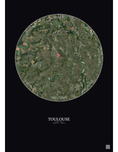 Toulouse, France - Vue satellite personnalisée 10 km · Couleur · Fond foncé