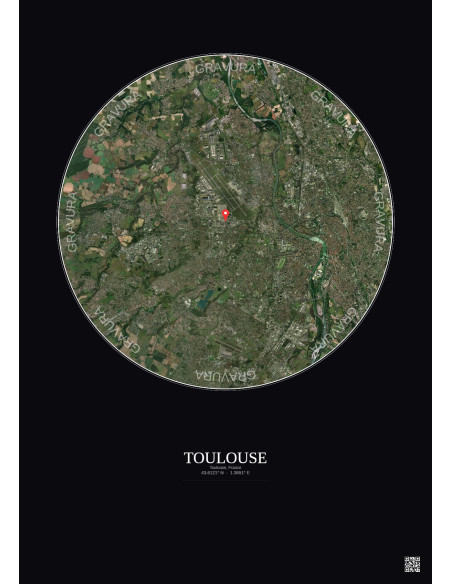 Toulouse, France - Vue satellite personnalisée 10 km · Couleur · Fond foncé
