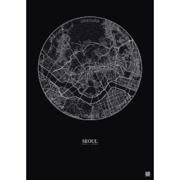 Affiche Seoul – Poster carte de ville 10km | Gravura – Fond fonc