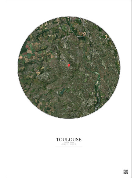 Toulouse, France - Vue satellite personnalisée 10 km · Couleur · Fond clair