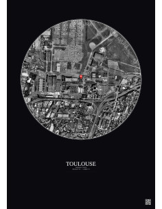 Toulouse, France - Vue satellite personnalisée 1 km · N&B · Fond foncé
