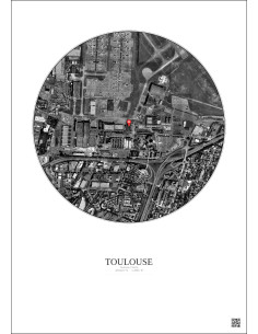 Toulouse, France - Vue satellite personnalisée 1 km · N&B · Fond clair