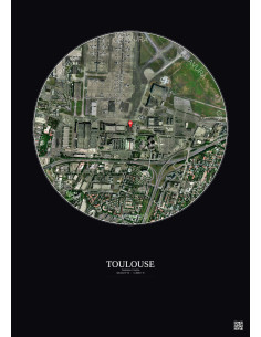 Toulouse, France - Vue satellite personnalisée 1 km · Couleur · Fond foncé
