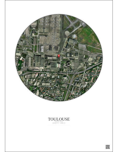 Toulouse, France - Vue satellite personnalisée 1 km · Couleur · Fond clair