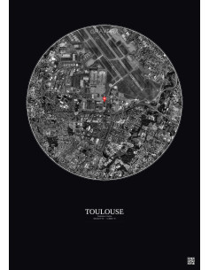 Toulouse, France - Vue satellite personnalisée 2.5 km · N&B · Fond foncé