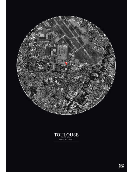Toulouse, France - Vue satellite personnalisée 2.5 km · N&B · Fond foncé