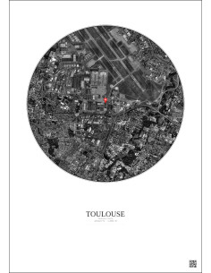 Toulouse, France - Vue satellite personnalisée 2.5 km · N&B · Fond clair