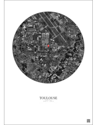Toulouse, France - Custom Satellite View 2.5 km · B&W · Light background
