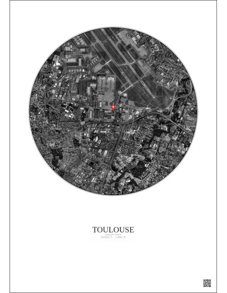 Toulouse, France - Custom Satellite View 2.5 km · B&W · Light background