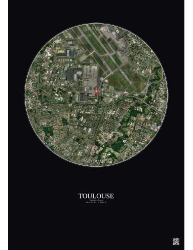 Toulouse, France - Vue satellite personnalisée 2.5 km · Couleur · Fond foncé