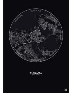 Affiche Manama – Poster carte de ville 10km | Gravura – Fond foncé