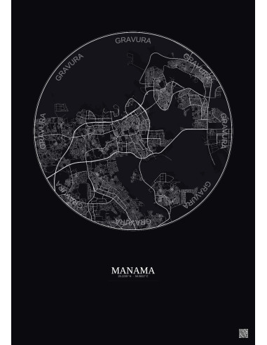 Affiche Manama – Poster carte de ville 10km | Gravura – Fond foncé