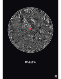 Toulouse, France - Vue satellite personnalisée 5 km · N&B · Fond foncé