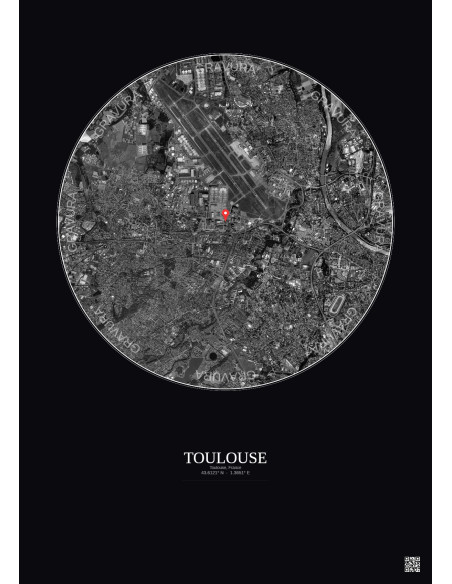 Toulouse, France - Vue satellite personnalisée 5 km · N&B · Fond foncé