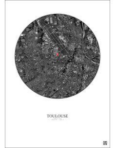 Toulouse, France - Vue satellite personnalisée 5 km · N&B · Fond clair