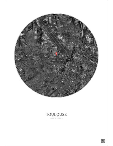 Toulouse, France - Vue satellite personnalisée 5 km · N&B · Fond clair