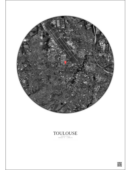 Toulouse, France - Vue satellite personnalisée 5 km · N&B · Fond clair