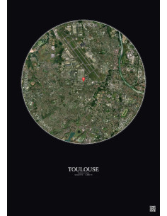 Toulouse, France - Vue satellite personnalisée 5 km · Couleur · Fond foncé