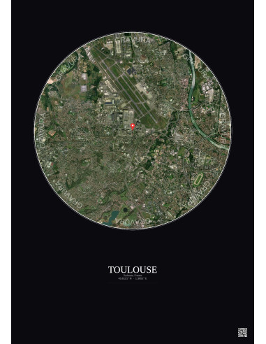Toulouse, France - Vue satellite personnalisée 5 km · Couleur · Fond foncé