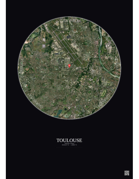 Toulouse, France - Vue satellite personnalisée 5 km · Couleur · Fond foncé