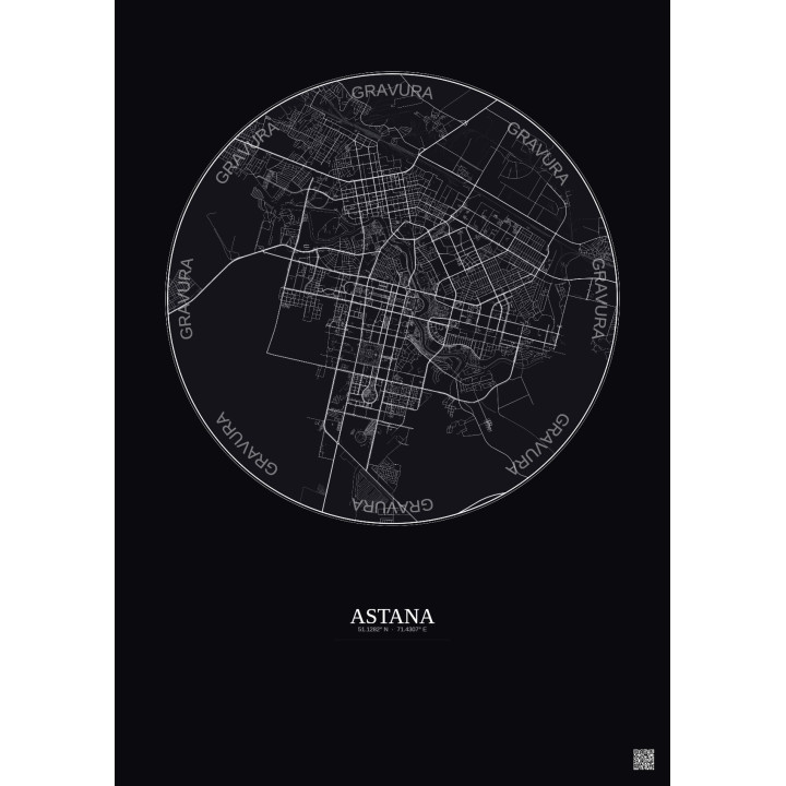 Affiche Astana – Poster carte de ville 10km | Gravura – Fond fon
