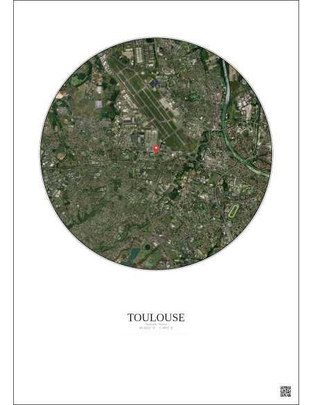 Toulouse, France - Vue satellite personnalisée 5 km · Couleur · Fond clair