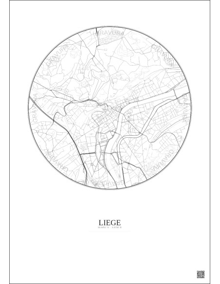 Affiche Liege – Poster carte de ville 2.5km | Gravura – Fond clair