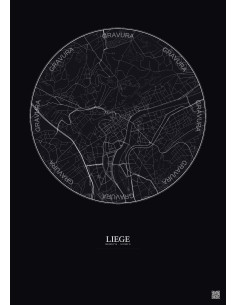 Liege City Map Poster 2.5km | Gravura – Dark background