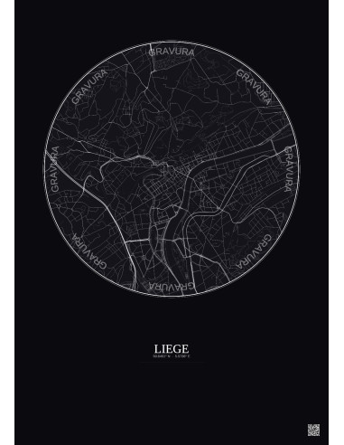 Liege City Map Poster 2.5km | Gravura – Dark background