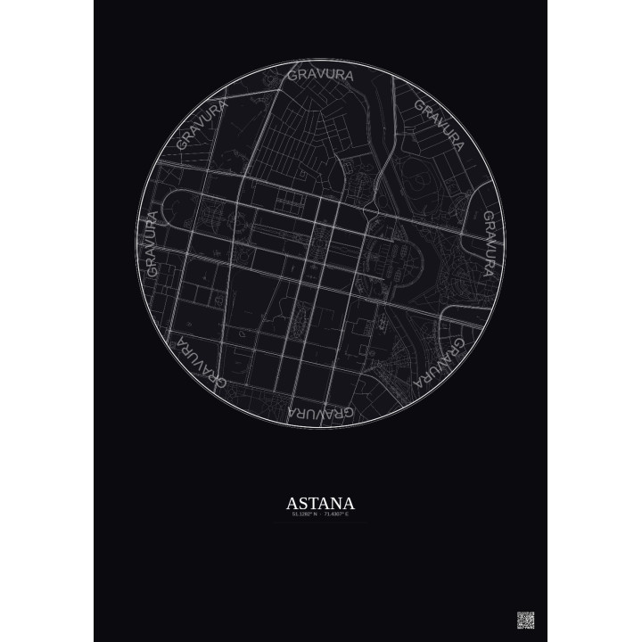 Affiche Astana – Poster carte de ville 2.5km | Gravura – Fond fo