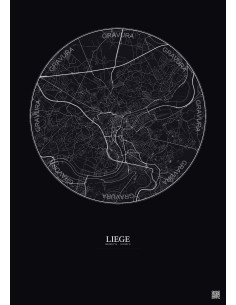 Liege City Map Poster 6km | Gravura – Dark background